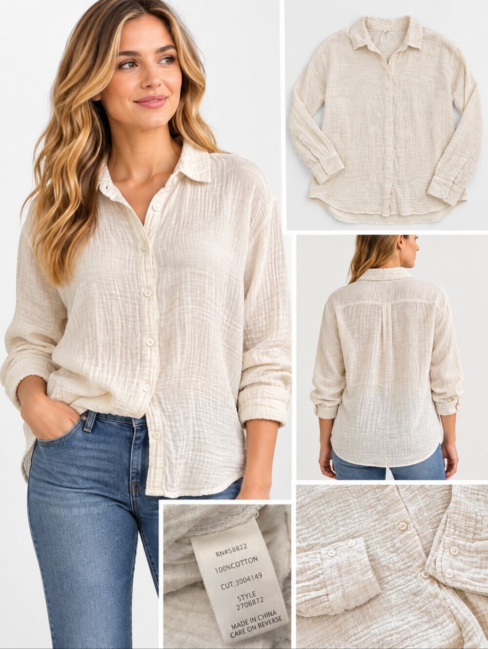 Max Studio Cream Button Down Shirt